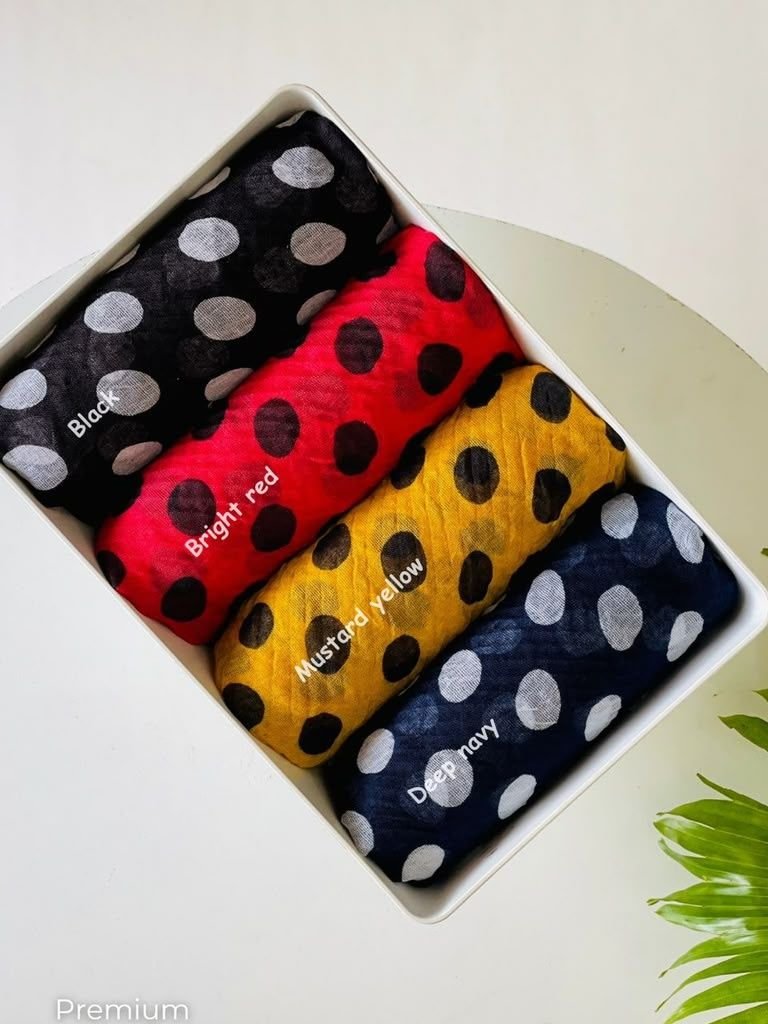 Imported Polka Dot Crushed Cotton Shawl - Multiple Colors