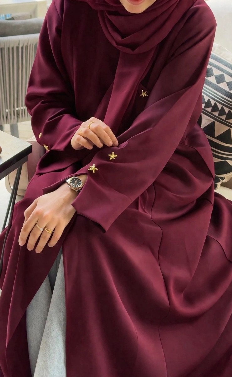 Star Detail Maroon Abaya - Default